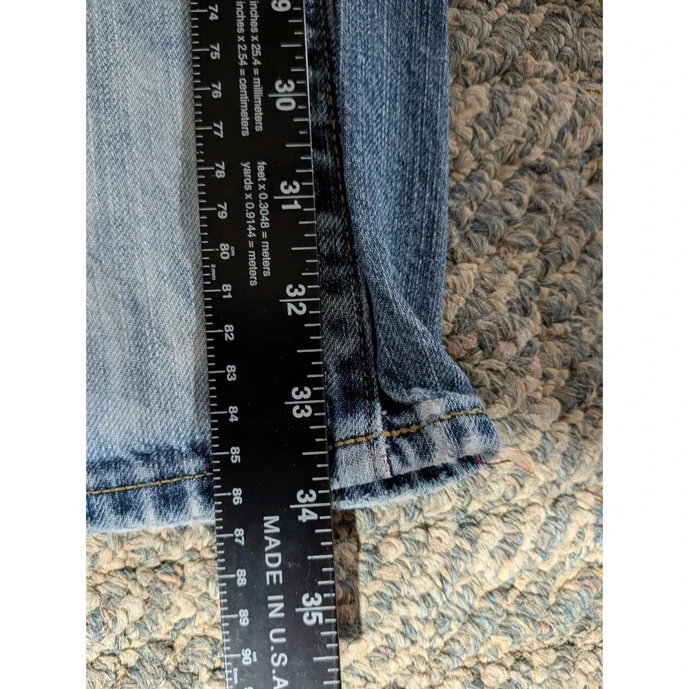 Old Navy Men Custom Bleached Flame Straight Leg Jeans Blue Denim 30x34 Y2K Style